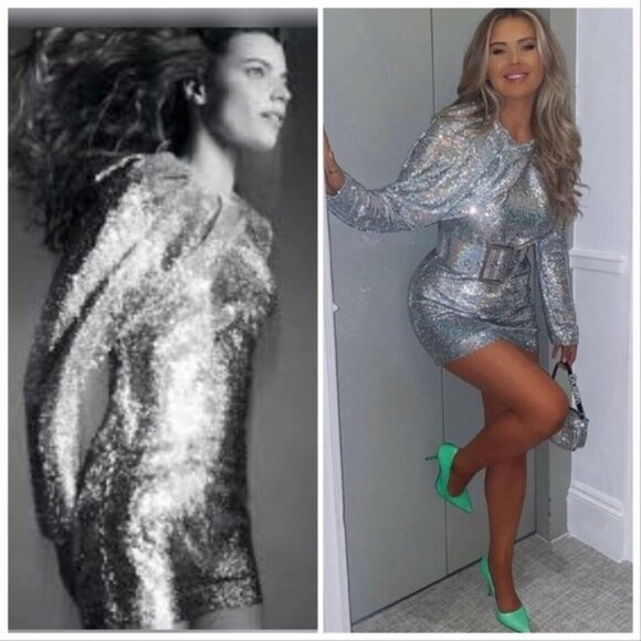 Zara Blogger Favorite Silver Sequin Mini Party Mini Dress - Picture 2 of 15